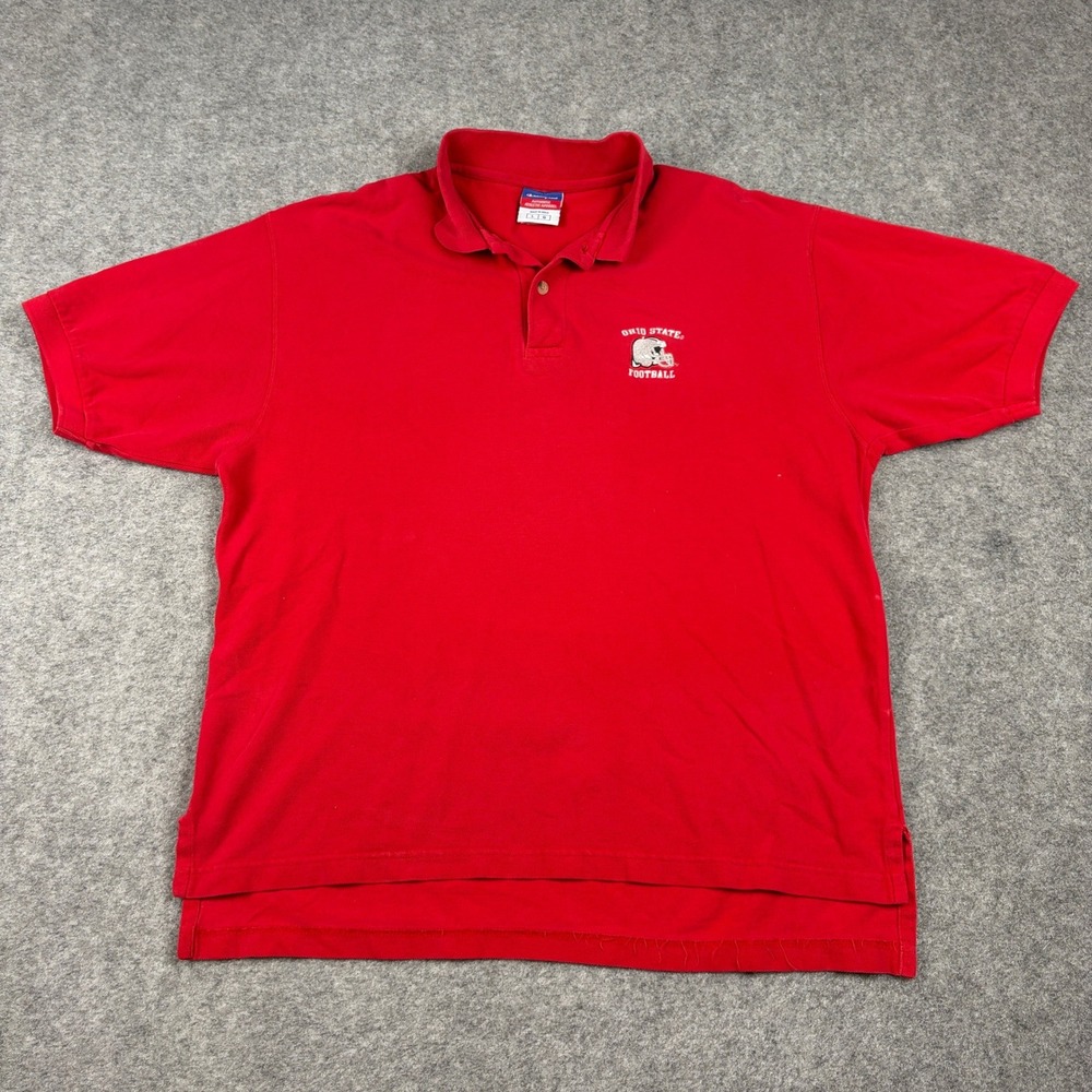 Champion Ohio State Polo Shirt Mens Large Red Football NCAA Short Sleeve College